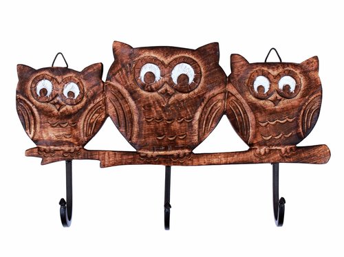 Rustic Vintage Style Triple Owl Wall key Holder Hook