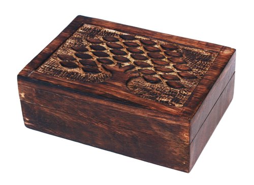 Hand Carved Eco Friendly Trinket Jewelery Tarot Box With Antique Finish