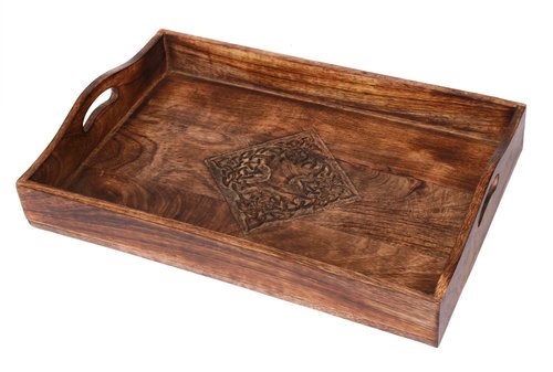 Large Ornamental Breakfast Wooden Serving Tray with Mughal Inspired Carvings
