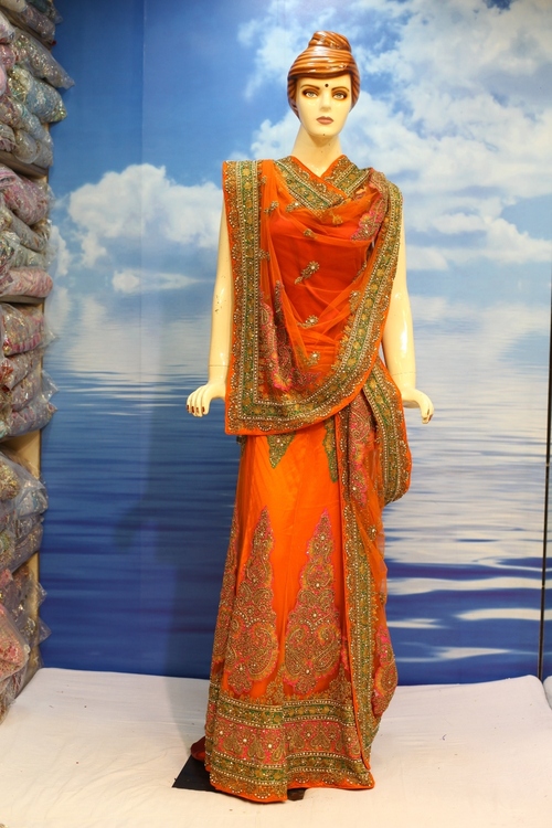 Lehenga - Silk, 55 Inches, Orange | Hand Zari Embroidery, Elegant Design, Comfortable Fit, Stylish Look