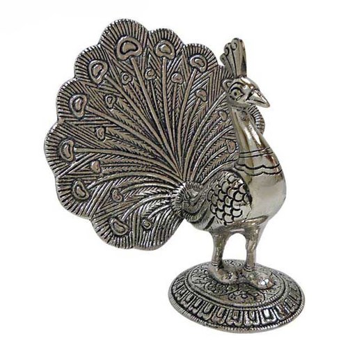 White Metal Peacock Dancing - Metal, 10cm, Silver Circular Base | Elegant Design, Intricate Detailing, Collectible Item