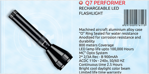 Mr. Light Q7 Performer Rechargeable LED Flash Light By JAY AGENCIEZ