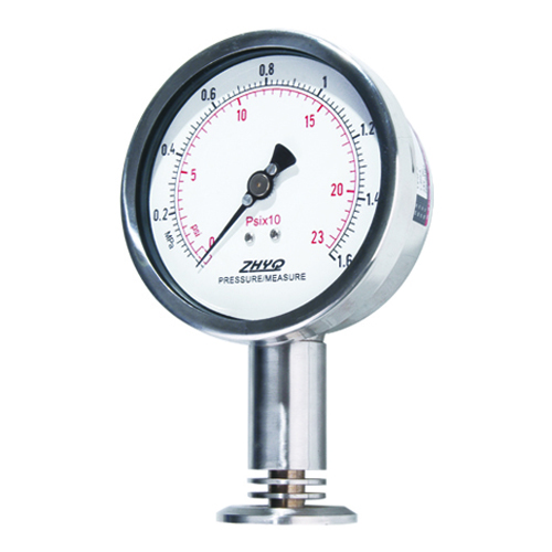 Clamp mounting corrugated diaphragm pressure gauge