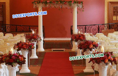 White Roman Pillars With Crystals