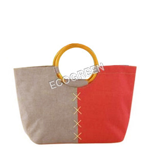 Beach Jute Bags - Jute Material 12x15x5 Inches Red Color | Waterproof Stylish Eco-Friendly Lightweight with Wooden Handle