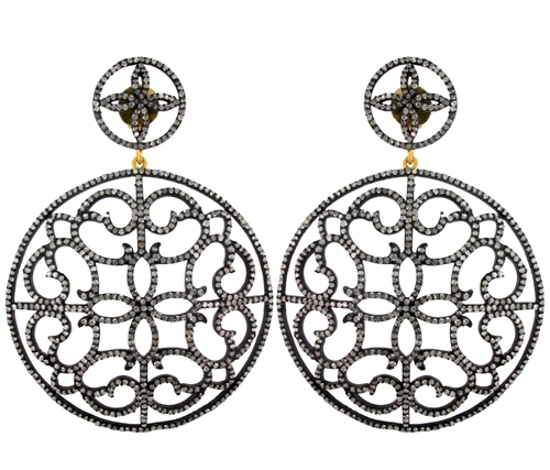Pave Diamond Gold Earrings - 14k Gold, 73x52 mm, 25.6g | Elegant Design, Diamond Stones, Giftable Accessory