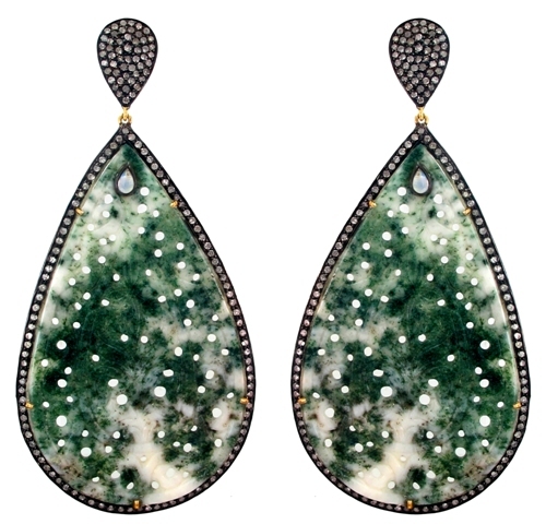 Diamond Gold Agate Carving Earrings