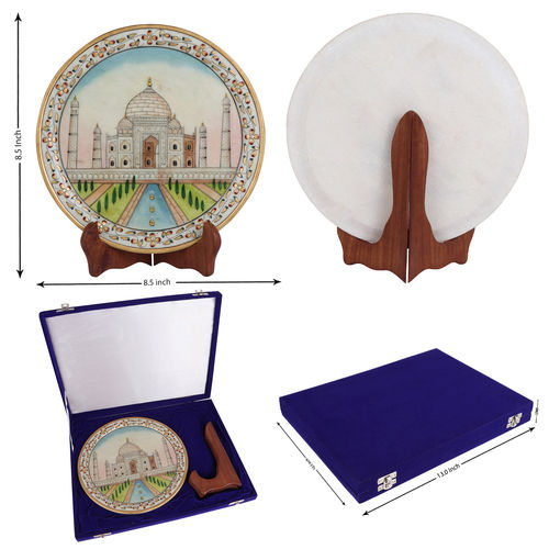 Marbel Taj Mahal On Marble Plate Hand Painted