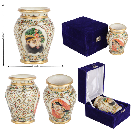 Marbel Marble Pot With Miniature Painting