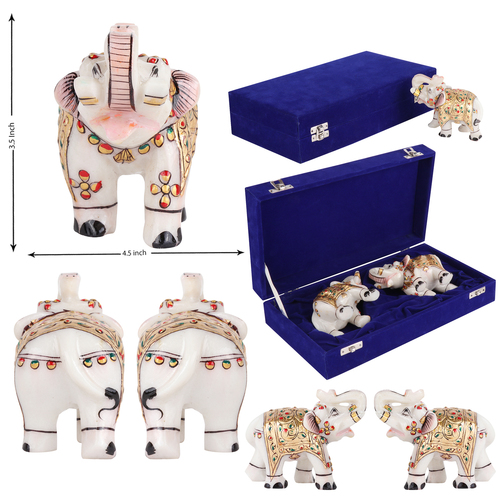 Marble Elephant Pair decorated in traditional sty By IMPERIAL HANDICRAFTS