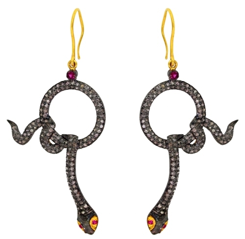 Pave Diamond Ruby Snake Ring