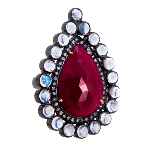 Ruby Moonstone Diamond Gold Pendant