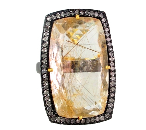 Rutile Diamond Gold Pendant