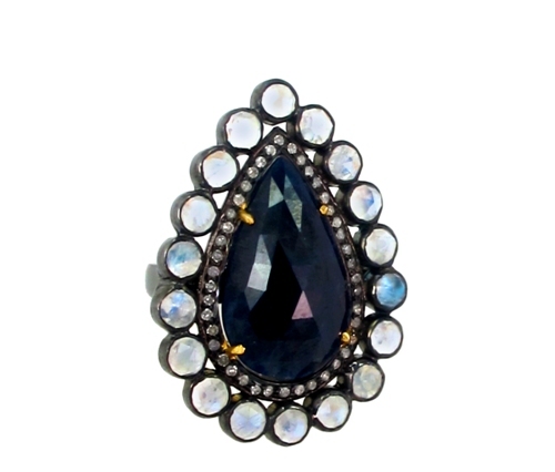 Sapphire Moonstone Diamond Gold Ring