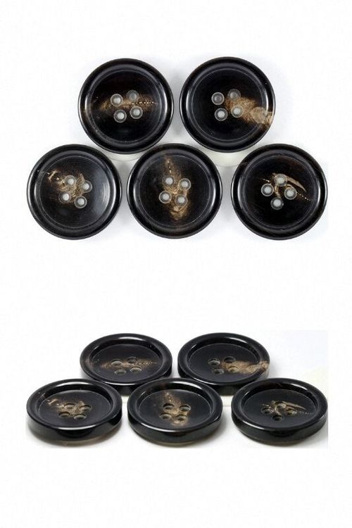 Horn Button - 4 Holes, Customizable Size | Black Round, Printed Design
