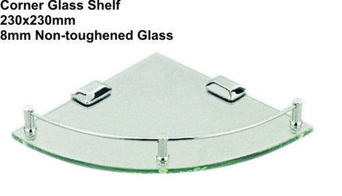 Glass Shelves - Glass 230x230mm | Chrome Finish, 8mm Thick, Corner Space Saver, Durable, Easy Installation, Stylish Design, Versatile Use