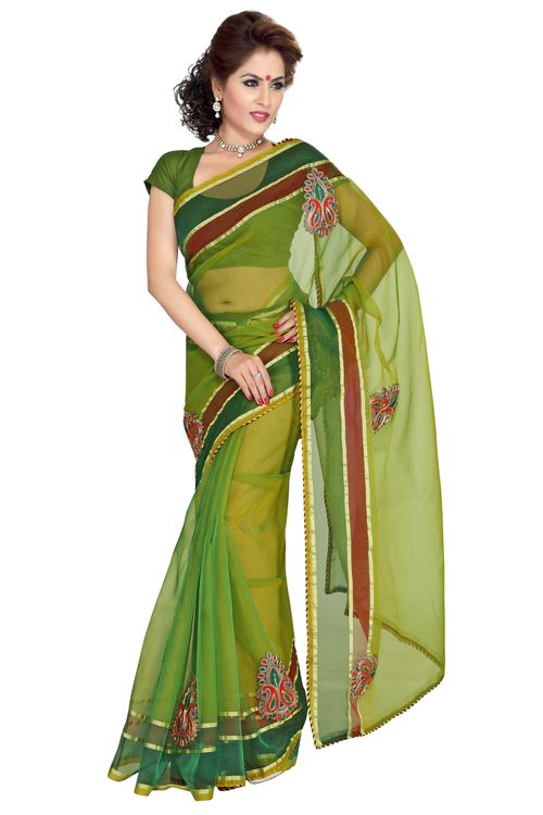 ISHIN Tissue Net Green saree ISHI 8