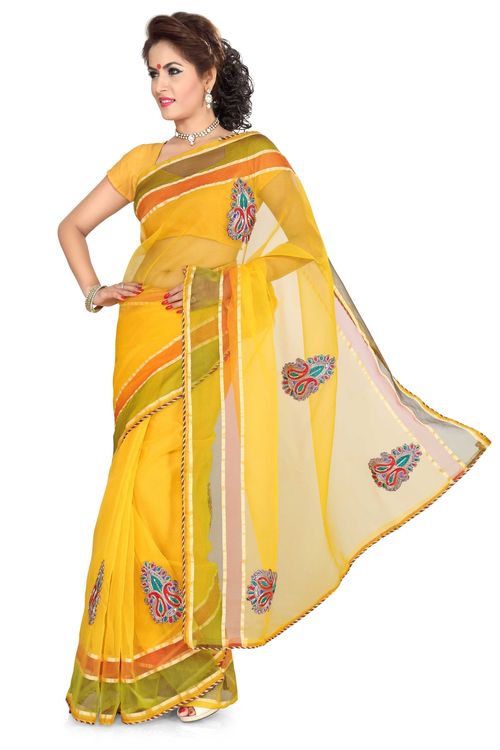 ISHIN Tissue Net Yellow saree ISHI-9