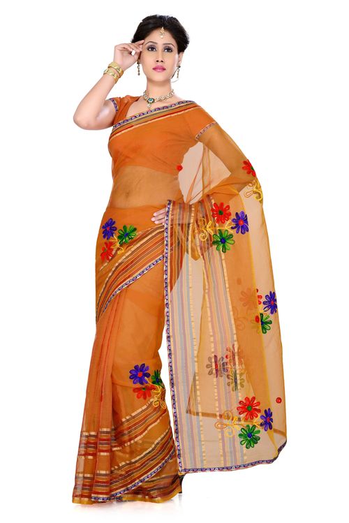 Tissue Net Orange Saree