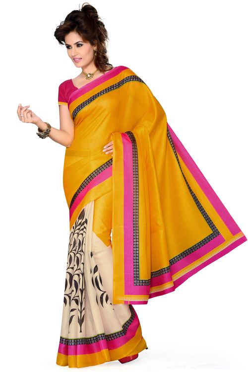 Bhagalpuri Silk Multicolor Saree - 6 Meters, Yellow | Luxurious Silk, Elegant Drape, Blouse Piece Included