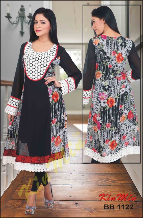 Kurti - Cotton, 45 Inches, Black | Elegant Design, Comfortable Fit, Stylish Pattern, Versatile Style, V-Neck, Long Sleeves