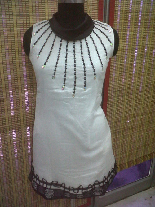 Tunics - Cotton Blend, 28 Inches, Off-White | Elegant Design, Black Thread Embroidery, Comfortable Fit, Sleeveless, Round Neck