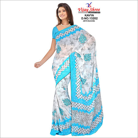 Printed Blue Sarees