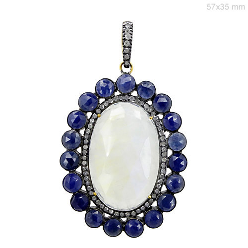 Moonstone Sapphire Diamond Gold Pendant