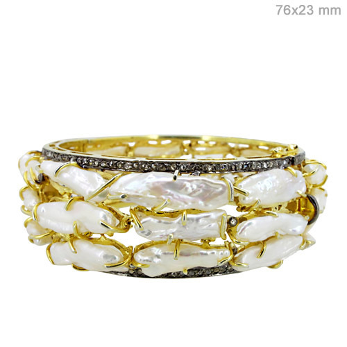 Pearl Diamond Gold Bangle