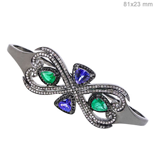 Emerald Tanzanite Silver Bracelet