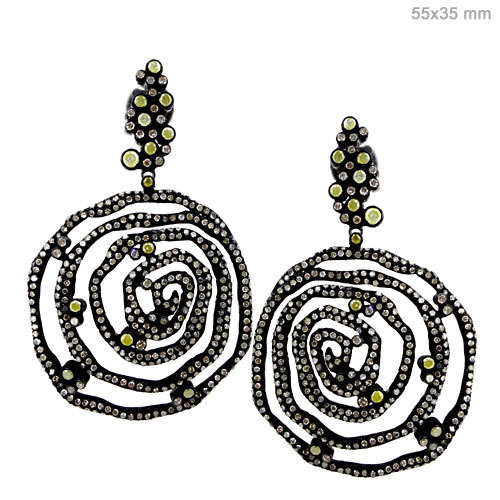 Gold Diamond Pave Earrings - 14k Gold, 55x35 mm, 10.77 CT Diamond, Elegant Luxury Design