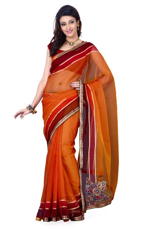 Tissue Net Orange Saree