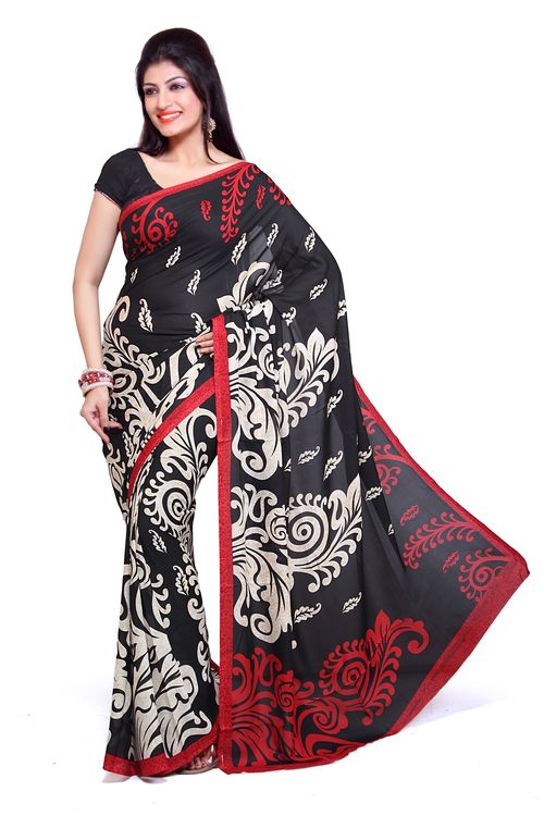 American Crepe Black Saree
