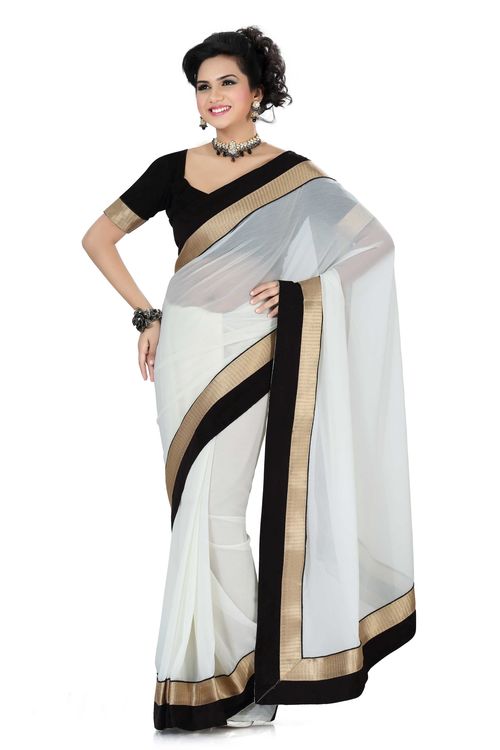Faux Chiffon White Saree