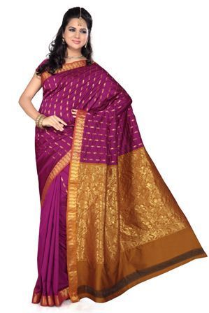 Poly Cotton Magenta Golden Saree