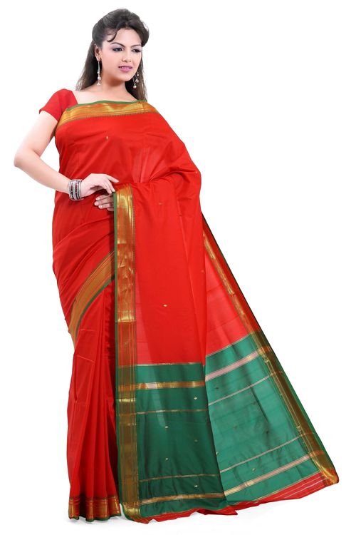 Poly silk Paithani Red Saree