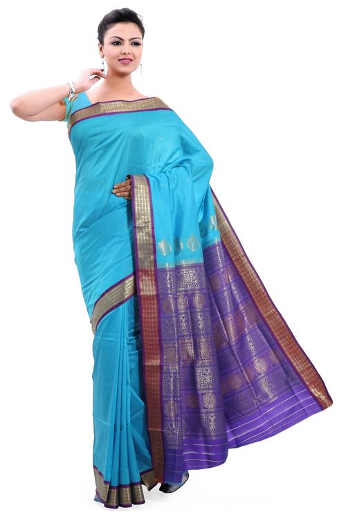 Poly silk Bomkai Blue Saree