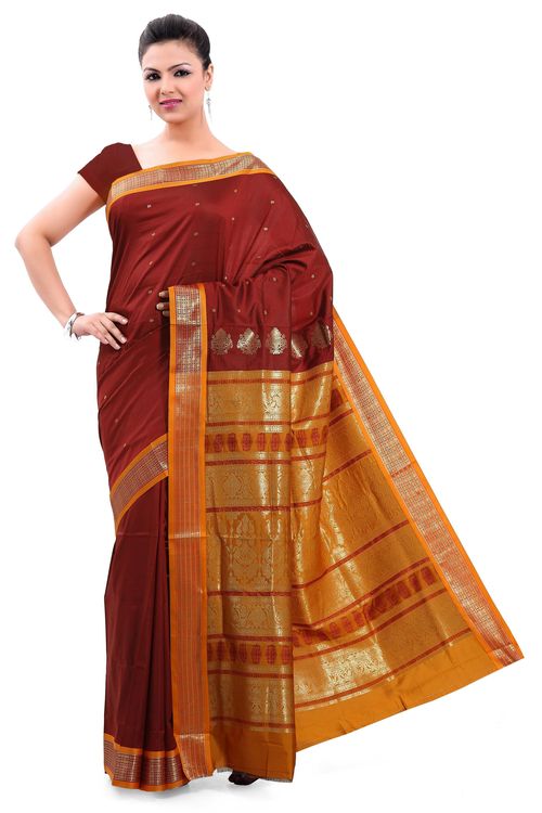 Poly silk Bomkai Red Saree