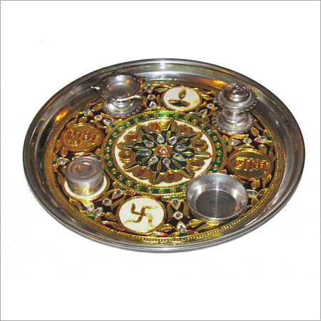 White Metal Meenakari Puja Thali