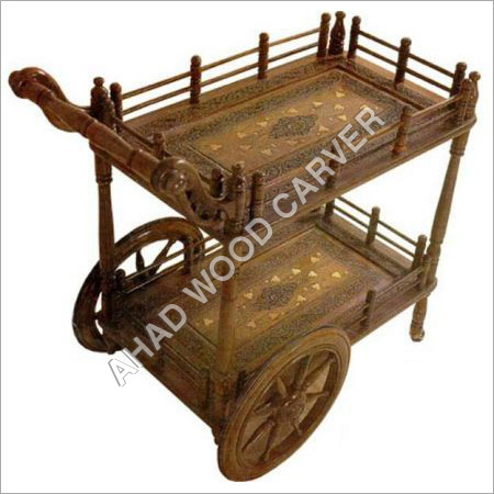 Wooden Brass Serving Trolley