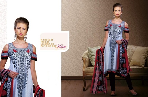 Cotton Printed Salwar Suits - Cotton, Multiple Sizes, Light Blue | Floral Pattern, Lightweight, Comfortable Fit, Stylish Design