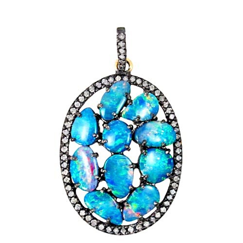 Opal Diamond Gold Pendant