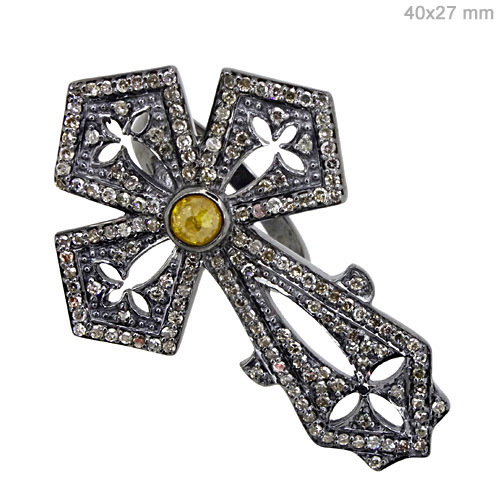 Pave Diamond Cross Silver Ring