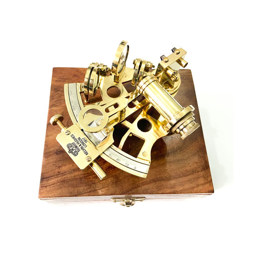 Golden Nautical Brass Sextant With Wooden Box