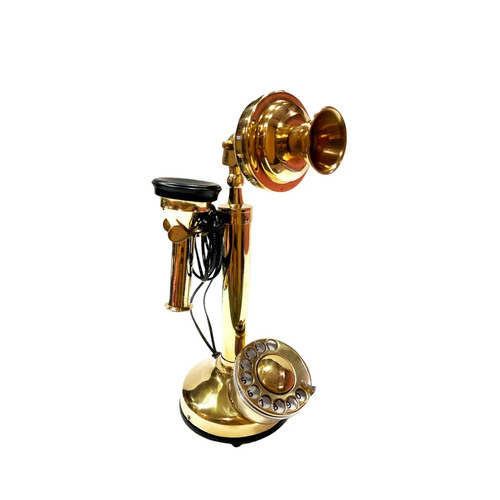 Golden Brass Stylish Telephone Brass Shiny Finish Vintage Candlestic Beautiful Nautical Solid Brass Rotary Dial Working Telephonek Landline Telephone