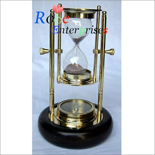 Brass Sand Timer wooden base with Compass