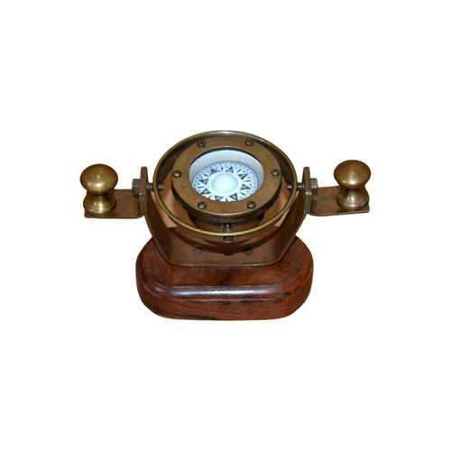 Brass Compass With Wooden Base