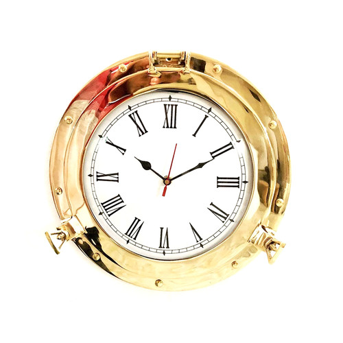 Brass Port Hole Wall Clock Gold 12D - 2024