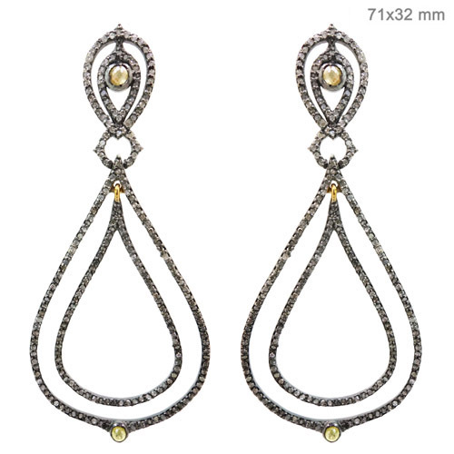 Pave Diamond Silver Earrings
