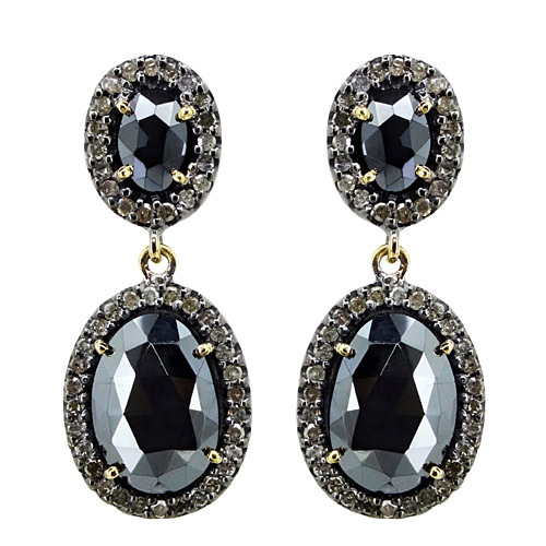 Black Spinel Diamond Gold Earrings